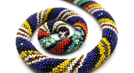 Fototapeta premium Colorful Beaded Necklace, Handcrafted Jewelry on White Background