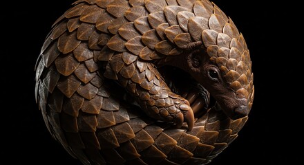 Scaly pangolin curled in defensive posture