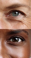 Close-up of diverse eyes and wrinkles