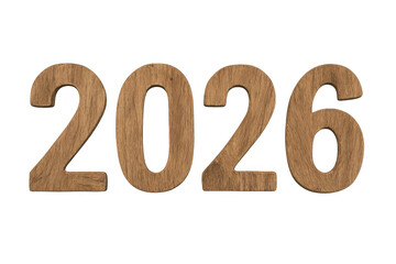 Wooden 2026 sign on transparent background