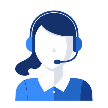 Female Figure Icon with Headset Depicting Customer Support on White Background
