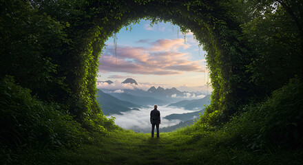 silhouette of a man walking in the mountains