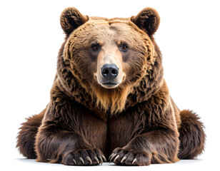Full shot of a brown bear, facing forward, against a white background.