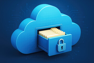 Digital Cloud Storage With Binary Code And Open Drawer Full Of Folders data security