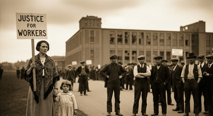 Historic Labor Strike: A Woman and Child's Fight for Justice During a Workers' Protest, A Moment in Time: Labor Protest and the Call for Justice for Workers