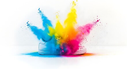 Obraz premium Explosive Colors: A single shoe erupts in a vibrant explosion of vivid colors, creating a dynamic and artistic spectacle of movement and creativity.