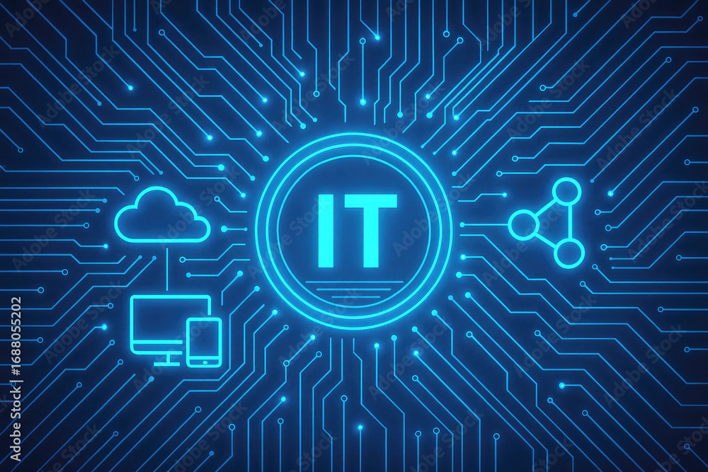 Poster it concept with cloud computing data sharing and network infrastructure
