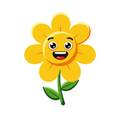 Happy Cartoon Yellow Flower Illustration.
