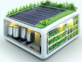 Modern Eco-Friendly House with Solar Panels and Vertical Garden for Sustainable Living