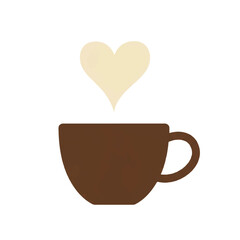 Simple brown coffee cup with a love heart steam icon.