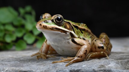 Obraz premium Detailed Close-up of a Green Frog on a Stone Surface