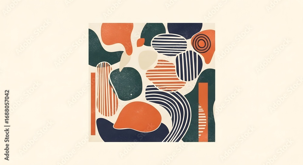 Aufkleber abstract art piece featuring various organic shapes and patterns in a colorful composition.