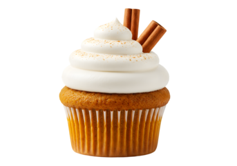 Isolated Cupcake With Cinnamon Sticks and Creamy Frosting In Transparent Background
