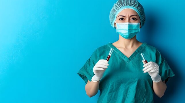 Serious Female Doctor Holding Blood Samples Test Tubes Medical Lab