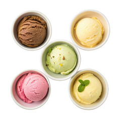 Various ice cream scoops isolated on transparent background