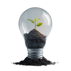 Growth and innovation in Lightbulb: A lightbulb encapsulates the essence of growth and innovation, with soil cradling a nascent sprout within, representing fresh beginnings and the spark of ideas.