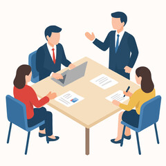 Team Collaboration in Meeting: A top-down perspective offers an intimate look at a vibrant team collaboration during a corporate meeting.