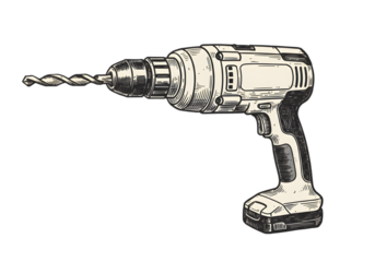 Isolated Drill Illustration on Transparent Background in Black and White
