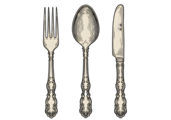 Isolated Elegant Cutlery Set Fork Spoon and Knife On Transparent Background