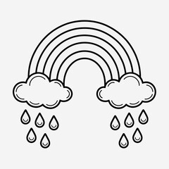 Rainbow with Raining Clouds Coloring Page Printable Line Art for Kids