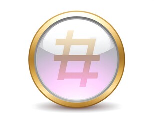 Fototapeta premium Gold button with a hashtag symbol