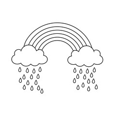 Rainbow with Raining Clouds Coloring Page Printable Line Art for Kids