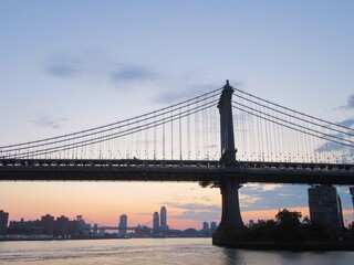 the view from Brooklyn to the Manhattan bridge at dawn, New York