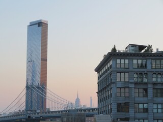 the view from Brooklyn to the Manhattan bridge at dawn, New York, Manhattan skyline