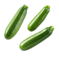 Three fresh zucchini isolated on transparent background
