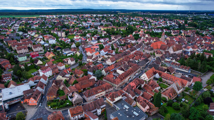 Aerial panorama view of the old town in the city Langenzenn in bavaria in Germany on a sunny day in...