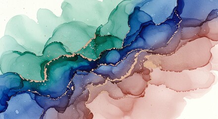 Abstract ink flow with gold accents