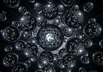 Complex arrangement of reflective spheres, a captivating display of light