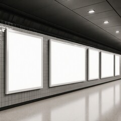 subway corridor with illuminated blank advertisements | advertising, urban, transit, urban design, ad space theme