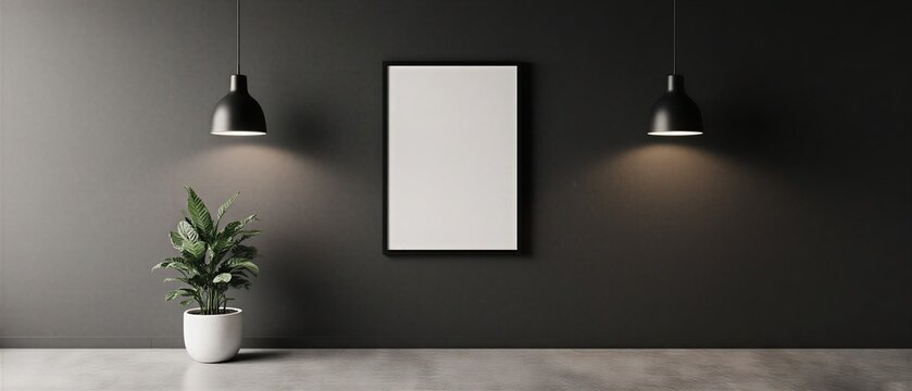 dark grey modern empty room with minimalist design and hanging lights | interior design, minimalism, concrete design, industrial style, home decor theme