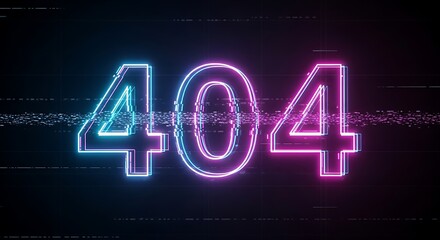 Stunning neon 404 error message with vibrant glitch effects, perfect for digital design