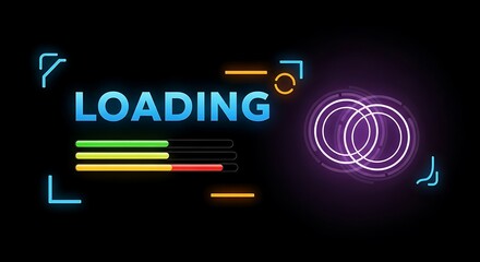 Dynamic loading screen with progress bars and futuristic digital interface elements