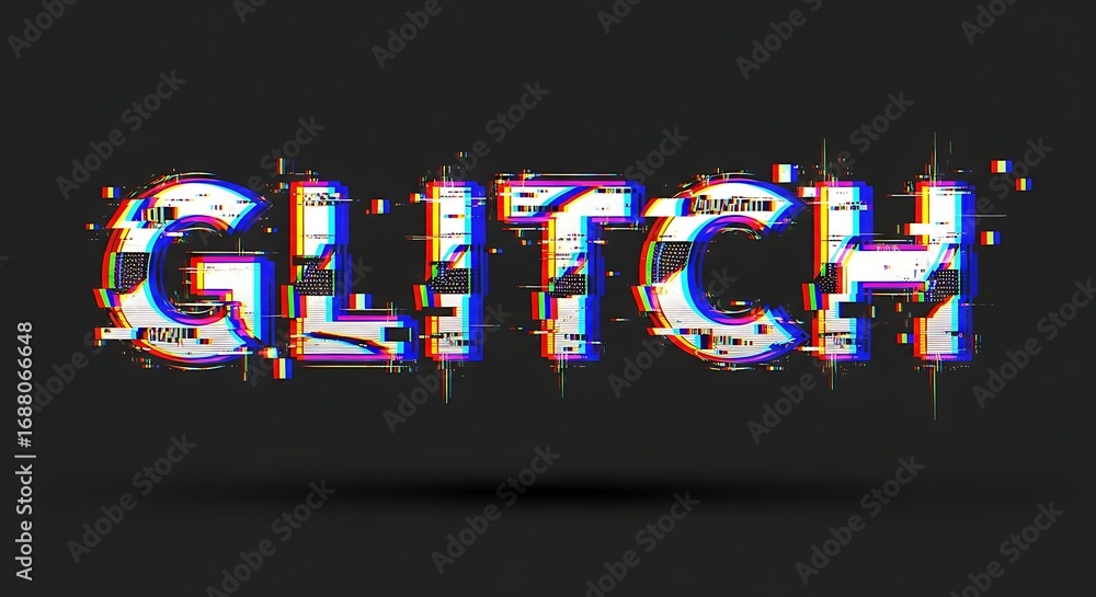 Aufkleber dynamic glitch text effect conveys digital disruption and modern tech themes for vibrant design proj