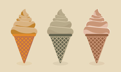 Asian Style Three Cone Ice Cream Yummy Tasty Food Vector Illustration