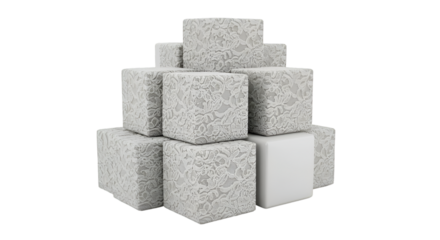 A poised pyramid of textured cubes the elegance of patterns and structure standing out on a dark background in soft