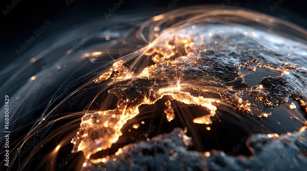 Poster globe with a network of lines and dots surrounding it