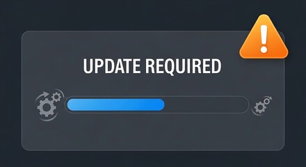 Urgent system update required notification with progress bar and warning icon