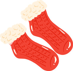 Red Christmas Socks Illustration, Cozy Holiday Stockings, Festive Winter Decoration PNG