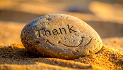 Gratitude's Embrace: A charming stone etched with a warm message of thanks and a smiling face sits gracefully.