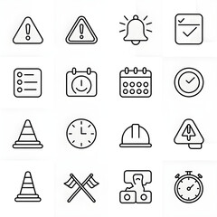 Essential Safety and Time Management Icons Set | Warning, Alert, Calendar, Clock, Tools, Stopwatch, Construction, Maintenance, Alert Symbols