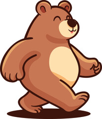  Illustration of cute happy walking brown bear cartoon character
