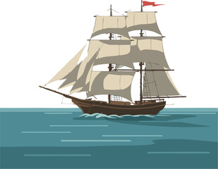 Tall ship sailing calmly on blue seas