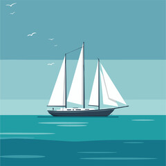 Classic Sailboat Glides on Tranquil Teal Waters