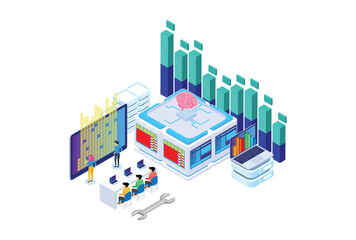 Modern Isometric Big Data Illustration, Web Banners, Suitable for Diagrams, Infographics, Book Illustration, Game Asset, And Other Graphic Related Assets
