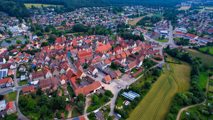 Aerial panorama view of the old town in the city  Heideck in Bavaria in Germany on a sunny day in spring
