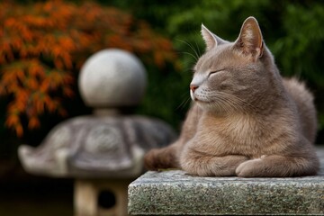 Zen Cat: Capture a moment of tranquility with a cat in a peaceful pose, embodying the Zen spirit. 